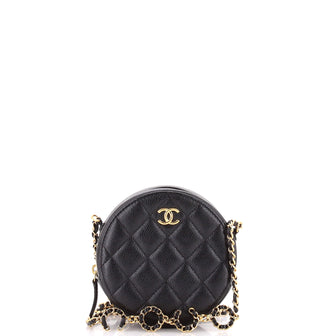 Chanel Miss Coco Round Clutch with Chain Quilted Caviar Mini