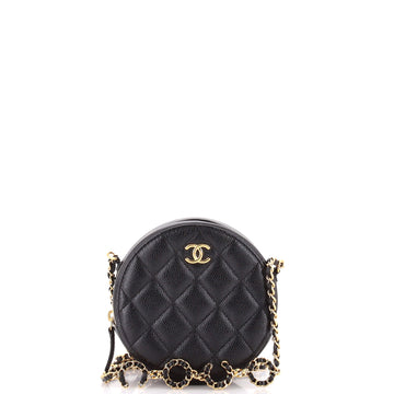Chanel Miss Coco Round Clutch with Chain Quilted Caviar Mini