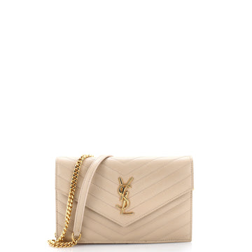 Saint Laurent Classic Monogram Wallet on Chain Matelasse Chevron Leather Small