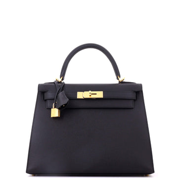 Hermes Kelly Handbag Black Epsom with Gold Hardware 28