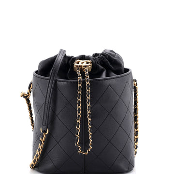Chanel CC Drawstring Bucket Crossbody Bag Stitched Calfskin Medium