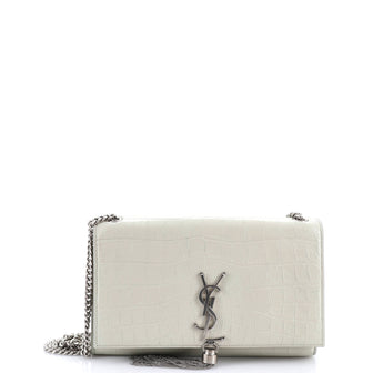 Saint Laurent Classic Monogram Tassel Crossbody Bag Crocodile Embossed Leather Medium