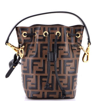 Fendi Mon Tresor Bucket Bag Zucca Embossed Leather Mini
