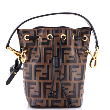Fendi Mon Tresor Bucket Bag Zucca Embossed Leather Mini