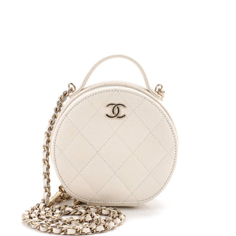 Chanel Handle with Care Round Vanity Case with Chain Quilted Caviar Small
