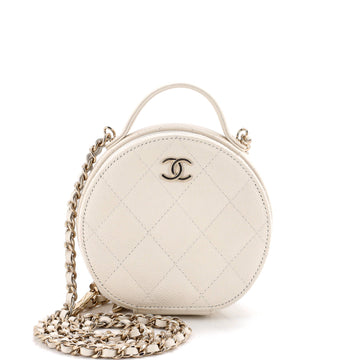 Chanel Handle with Care Round Vanity Case with Chain Quilted Caviar Small