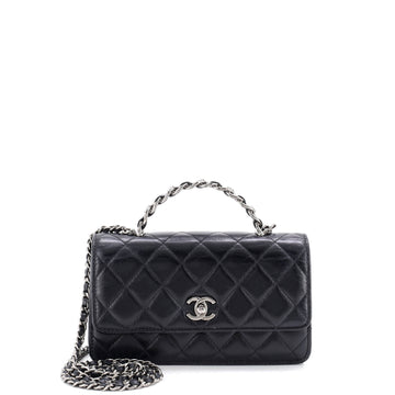 Chanel Top Handle Phone Holder with Chain Quilted Shiny Calfskin with Crystals