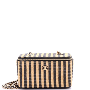 Chanel Classic Vanity Case with Chain Striped Raffia and Jute Small