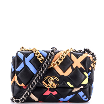 Chanel 19 Flap Bag Quilted Lambskin and Printed Silk Medium