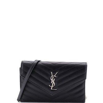 Saint Laurent Classic Monogram Wallet on Chain Matelasse Chevron Leather Small