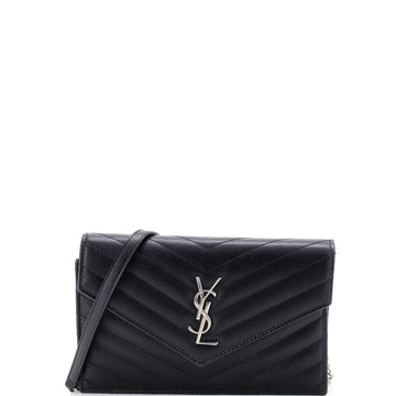 Saint Laurent Classic Monogram Wallet on Chain Matelasse Chevron Leather Small