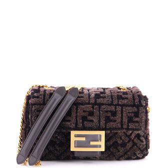 Fendi Midi Baguette Chain Bag Zucca Shearling Medium