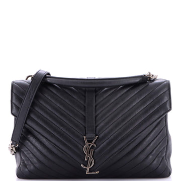 Saint Laurent Classic Monogram College Bag Matelasse Chevron Leather Large