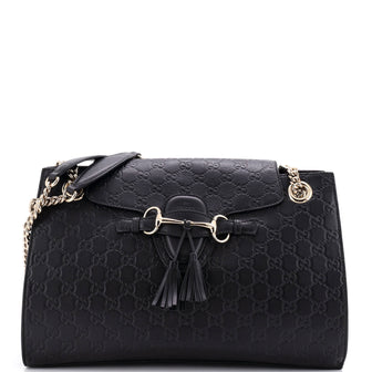 Gucci Emily Chain Flap Shoulder Bag Guccissima Leather Large