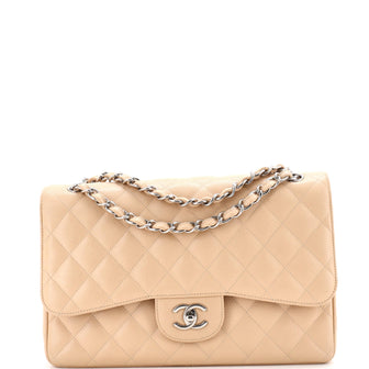 Chanel Vintage Classic Double Flap Bag Quilted Caviar Jumbo
