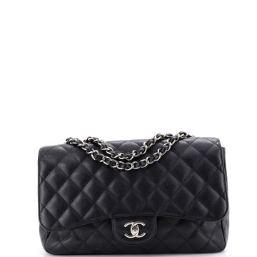 Chanel Vintage Classic Single Flap Bag Quilted Caviar Jumbo