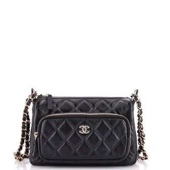 Chanel CC Front Pocket Zip Clutch with Chain Quilted Lambskin Large