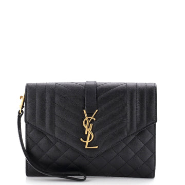 Saint Laurent Classic Monogram Envelope Wristlet Clutch Mixed Matelasse Leather