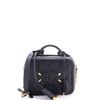 Chanel Filigree Vanity Case Quilted Caviar Small