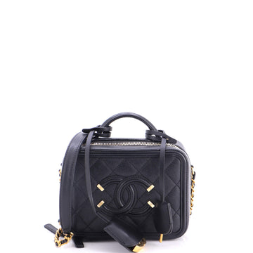 Chanel Filigree Vanity Case Quilted Caviar Small
