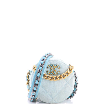 Chanel 19 Round Clutch with Chain Quilted Denim