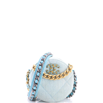 Chanel 19 Round Clutch with Chain Quilted Denim