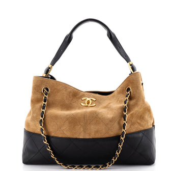Chanel Coco Base Shopping Bag Quilted Suede and Lambskin Small
