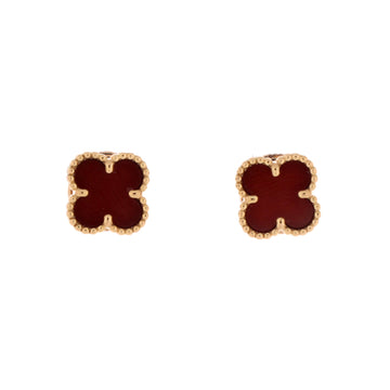 Van Cleef & Arpels Sweet Alhambra Stud Earrings 18K Rose Gold and Carnelian