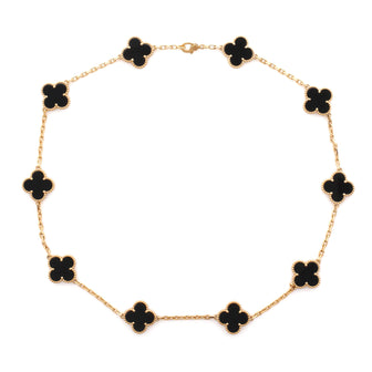 Van Cleef & Arpels Vintage Alhambra 10 Motifs Necklace 18K Yellow Gold and Onyx