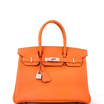Hermes Birkin Handbag Orange Epsom with Palladium Hardware 30