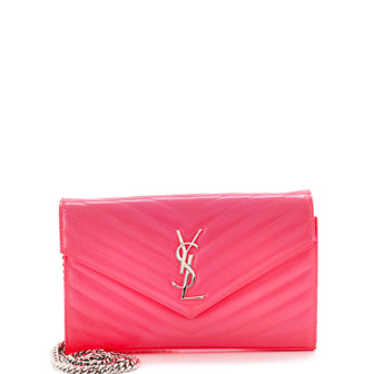 Saint Laurent Classic Monogram Wallet on Chain Matelasse Chevron Grainy Patent Medium