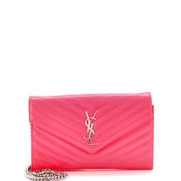 Saint Laurent Classic Monogram Wallet on Chain Matelasse Chevron Grainy Patent Medium