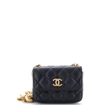 Chanel Sweet Heart Card Holder with Chain Quilted Caviar