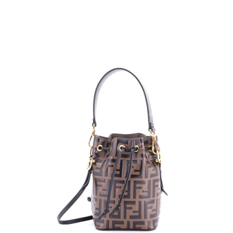 Fendi Mon Tresor Bucket Bag Zucca Embossed Leather Mini