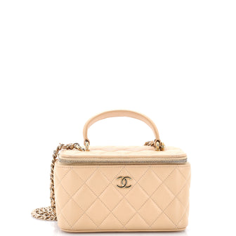 Chanel Classic Top Handle Vanity Case with Chain Quilted Lambskin Small