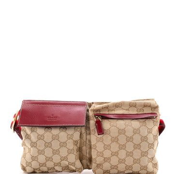 Gucci Vintage Double Belt Bag GG Canvas with Leather