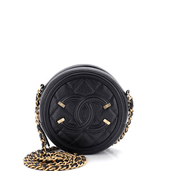 Chanel Filigree Round Clutch with Chain Quilted Caviar Mini