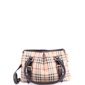 Burberry Northfield Convertible Tote Haymarket Coated Canvas Small