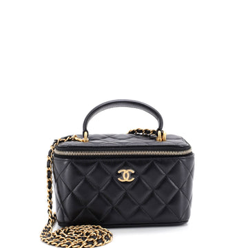 Chanel Classic Top Handle Vanity Case with Chain Quilted Lambskin Small
