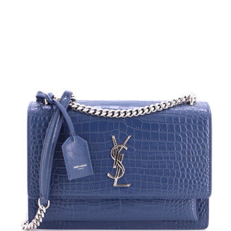 Saint Laurent Sunset Crossbody Bag Crocodile Embossed Leather Medium
