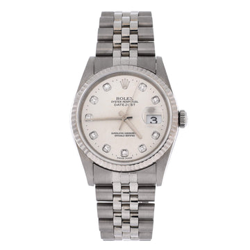Rolex Oyster Perpetual Datejust Automatic Watch Stainless Steel and White Gold with Diamond Markers 36