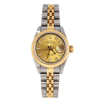 Rolex Oyster Perpetual Datejust Automatic Watch Stainless Steel and Yellow Gold with Diamond Markers 26