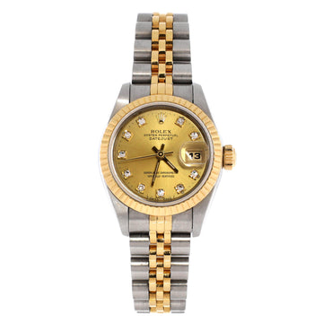 Rolex Oyster Perpetual Datejust Automatic Watch Stainless Steel and Yellow Gold with Diamond Markers 26