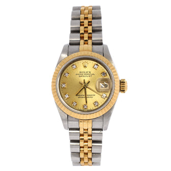 Rolex Oyster Perpetual Datejust Automatic Watch Stainless Steel and Yellow Gold with Diamond Markers 26
