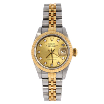 Rolex Oyster Perpetual Datejust Automatic Watch Stainless Steel and Yellow Gold with Diamond Markers 26