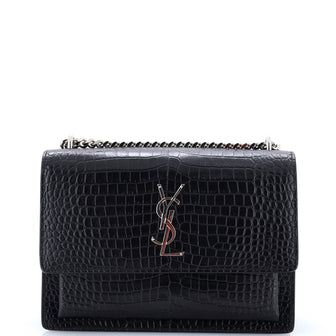 Saint Laurent Sunset Crossbody Bag Crocodile Embossed Leather Medium