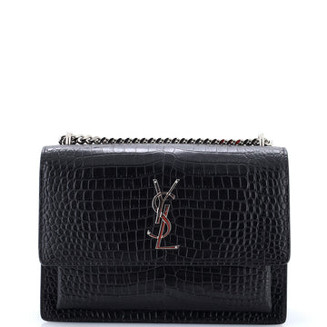 Saint Laurent Sunset Crossbody Bag Crocodile Embossed Leather Medium