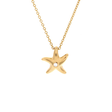 Tiffany & Co. Vintage Starfish Pendant Necklace 18K Yellow Gold with Diamond