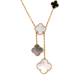 Van Cleef & Arpels Magic Alhambra 6 Motifs Necklace 18K Yellow Gold and Mother of Pearl with Onyx