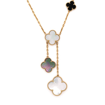 Van Cleef & Arpels Magic Alhambra 6 Motifs Necklace 18K Yellow Gold and Mother of Pearl with Onyx